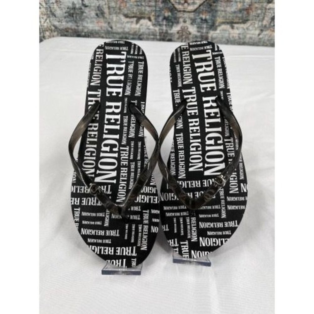 True Religion Malaya Womens Flip Flops Size 9/10 Thong Sandals Black White